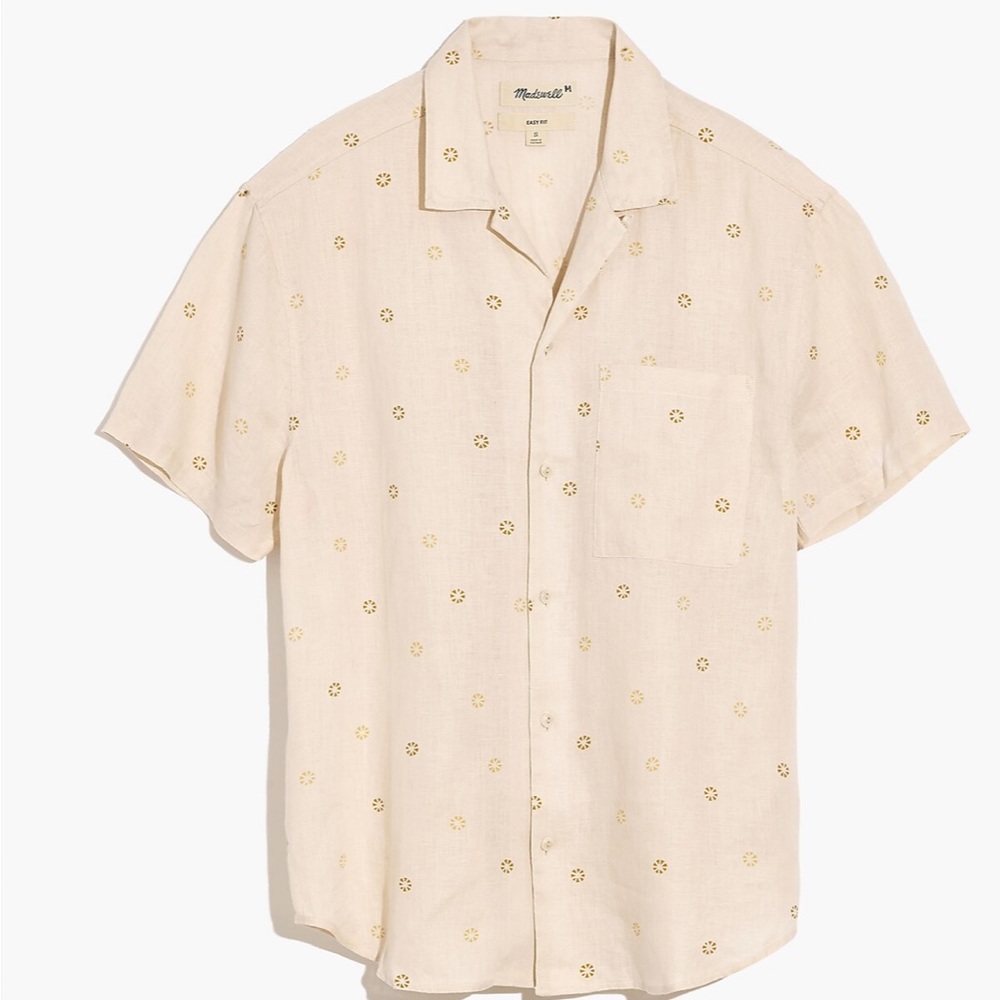 Madewell Linen Easy Short-Sleeve Shirt in Print NWOT Size L Mens